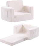 Toddler Chair Sherpa Kids Couch, 2-in-1 Soft Kids Sofa Lounger for Bedroom, Convertible Couch for Girls and Boys, Reading Chair, Beige by CozyNest Decor