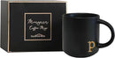 COLLECTIVE HOME - Black Monogram Ceramic Mugs, 15 oz Golden Initial Coffee Cups, Elegant Alphabet Tea Mugs, Personalized Halloween Mug with Gift Box, Perfect for Office and Home Décor (p) by CozyNest Decor