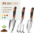 LASZOLA 3 Piece Garden Tool Set Include Hand Trowel Rake and Transplant Shovel for Women, Indoor Heavy Duty Small Spade Kit with Ergonomic Handle to Weed and Loosen, for Mom and Plant Beginner, Orange by GreenHaven Gardens