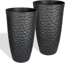 Worth Garden 24" H Tall Hammered Texture Planters Set of 2 - Matte Black Plastic Flower Pot with Drainage Holes, Modern Outdoor Indoor Lightweight Pots for Large Plants, Durable Decor Containers by GreenHaven Gardens