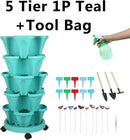 Vertical Planter, 5 Tier Stackable Strawberry Planter with Garden Tool Set, Movable Indoor/Outdoor Garden Herb Pot for Growing Vegetables and Succulents, Teal by CozyNest Decor