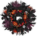 24" Glitter Halloween Wreath Outdoor - Sparkly Balls, Skulls, Bat, Skeleton, Pumpkin on Black Twig | Front Door Outside Goth Decor for Spooky Night by CozyNest Decor