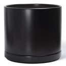 D'vine Dev 14 Inch Ceramic Planter Pot with Drainage Hole and Saucer, Indoor Cylinder Round Planter Pot, Black, 94-O-G-2 by GreenHaven Gardens