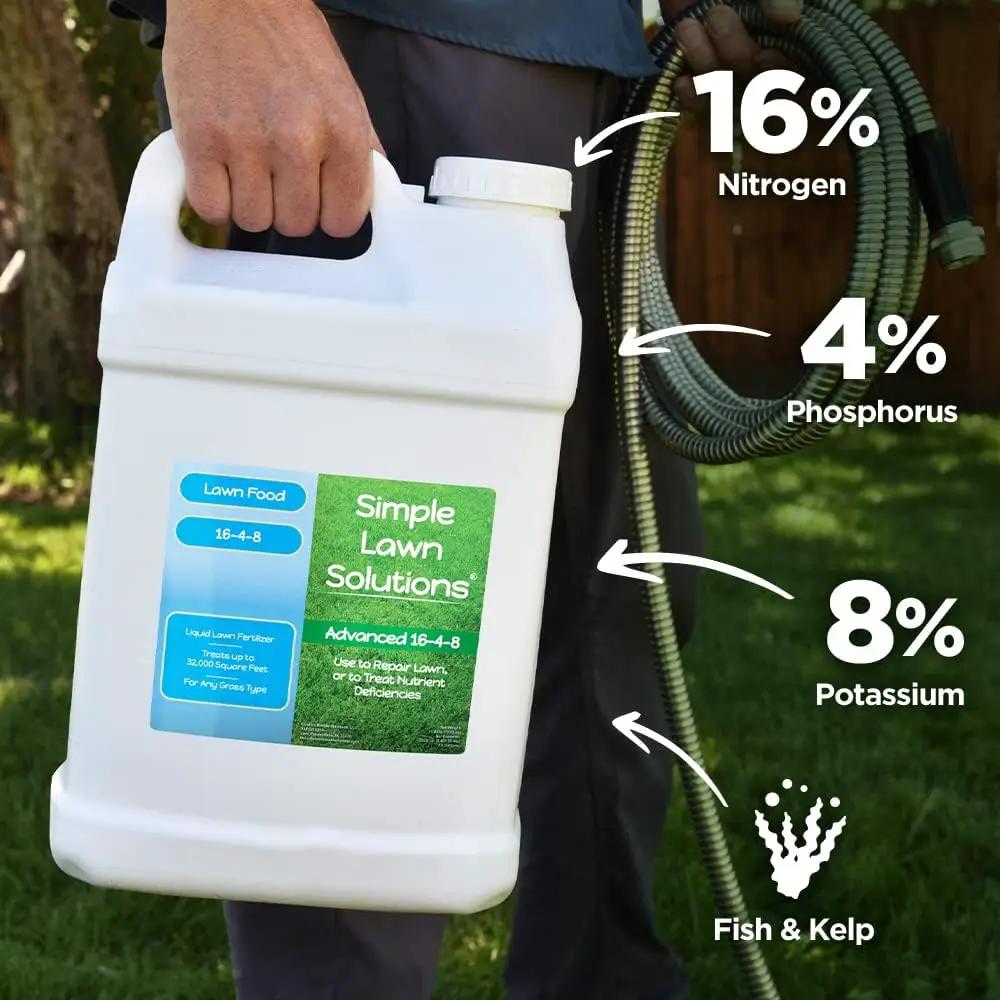 Advanced 16-4-8 Lawn Fertilizer - Liquid Lawn Food Spring & Summer Concentrated Spray - Any Grass Type- Fish and Seaweed Kelp- Balanced NPK - Simple Lawn Solutions (2.5 Gallons), photo 4 of 6