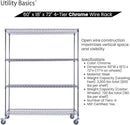 60"x18"x72" Chrome Premium Metal Steel Wire Shelving 4-Tier NSF 3200 LBS MAX Capacity Heavy Duty Storage Rack for Garages, Commercial Spaces, Hospitals, & Schools w/Premium Wheels by CozyNest Decor