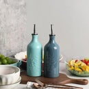 Sweejar Ceramic Olive Oil Dispenser Bottle, 20 Oz Relief Opaque Oil Cruet Protects Oil To Reduce Oxidation, Suitable for Storage Oil, Vinegar, Soy Sauce, Coffee Syrup, Liquids, Set of 1 (Fog Blue) by CozyNest Decor