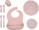 WeeSprout Baby Led Weaning Bundle, Silicone Suction Bowl, Spoons, Bib & Cup, Develops Self Feeding Skills, Dishwasher Safe (Pink) by TinyTreasures Baby Boutique