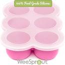WeeSprout Silicone Freezer Tray with Clip on Lid Perfect Food Storage Container for Homemade Baby Food, Vegetable, Fruit Purees, and Breast Milk (Bright Pink, Six 3 Ounce Sections) by TinyTreasures Baby Boutique