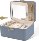 KAMIER Jewelry Organizer Box, 2 Layers PU Leather, Large Capacity, Double Lock and Large Mirror, Hidden Necklace Hooks, Removable Dividers, Gift Box Packaging,Bluish Grey by TinyTreasures Baby Boutique