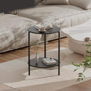 Side Table, Round End Table with 2-Layer Storage Rack, 15.7" Small Spaces Circle Table, Metal Frame Design Small Side Tables, for Living Room, Bedroom, Grey by CozyNest Decor