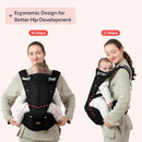BabbleRoo Grow Carrier – Safety-Certified 6-in-1 Baby Carrier with Hip Seat, Ergonomic & Adjustable Toddler Carrier 7-50 lbs with Hip Support, Hood for Sun Protection, Newborn to Toddler, Black by TinyTreasures Baby Boutique