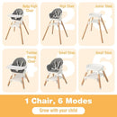 BABY JOY Baby High Chair, 6 in 1 Convertible Wooden High Chair for Babies & Toddlers with Adjustable Legs, Double Removable Tray, Safety Harness & Waterproof PU Cushion (White) by TinyTreasures Baby Boutique