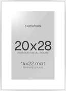 Homeforia 20x28 Picture Frame Silver, High End Metal 20 x 28 Poster Frame with Mat 14 x 22 for Photo, 20x28 Silver Frames Matted to 14x22 Print, 28x20 Hanging Frame, Tempered Glass, Wall Kit, Set of 1 by CozyNest Decor