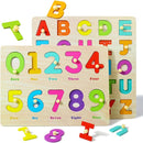 GRINNNIE Toddler Puzzle for 1 2 3 Years Old, Wooden Alphabet Number Peg Puzzles for Preschool Toddlers Age 2-4, Great Learning Puzzle Toy 1st Birthday Gift for Girls Boys by TinyTreasures Baby Boutique