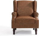 UIXE PU Leather High Back Accent Chair, Upholstered Armchair for Living Room, Retro Wingback Arm Chair Nailhead Trim Single Sofa Bedroom Reading Seat with Solid Wood Legs - Brown by CozyNest Decor