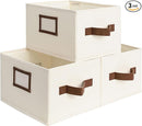 StorageWorks Storage Baskets for Shelves, Foldable Fabric Closet Storage Bins with PU Handles, Fabric Storage Bins Clothes Organizer, Ivory White, 3-Pack, Small by TinyTreasures Baby Boutique