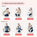 BabbleRoo Grow Carrier – Safety-Certified 6-in-1 Baby Carrier with Hip Seat, Ergonomic & Adjustable Toddler Carrier 7-50 lbs with Hip Support, Hood for Sun Protection, Newborn to Toddler, Denim Leaves by TinyTreasures Baby Boutique
