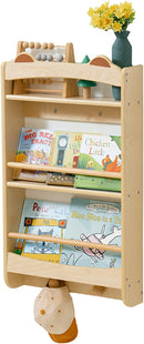 Wall Bookshelf - 3-Tier Floating Wooden Shelves for Kids Room, Nursery, Baby Room, Playroom, Living Room - Birch Hanging Montessori Bookshelf (Narrow) by TinyTreasures Baby Boutique