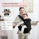 BabbleRoo Grow Carrier – Safety-Certified 6-in-1 Baby Carrier with Hip Seat, Ergonomic & Adjustable Toddler Carrier 7-50 lbs with Hip Support, Hood for Sun Protection, Newborn to Toddler, Black by TinyTreasures Baby Boutique