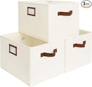 StorageWorks Storage Baskets for Shelves, Foldable Fabric Closet Storage Bins with PU Handles, Fabric Storage Bins Clothes Organizer, Ivory White, 3-Pack, Extra Large by TinyTreasures Baby Boutique
