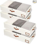 Yawinhe Under Bed Storage Containers, 4 Pack, Bin with Lids, Collapsible Closet Organizers, with Sorting Card Slot and 4 Leather Handles, for Blanket, Bedding, 31.5''Lx15.7''Wx6''H, Beige by CozyNest Decor