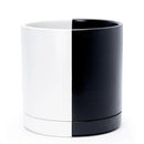 D'vine Dev 10 Inch Ceramic Planter Pot with Drainage Hole and Saucer, Indoor Cylinder Round Planter Pot, Split Monochrome Black & White, 94-O-E-0 by GreenHaven Gardens
