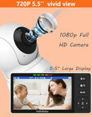 HelloBaby 720P 5.5'' HD Baby Monitor with Camera and Audio No WiFi, Video Baby Monitor, Remote Pan Tilt Zoom Wide View Range, 1080P Infant Camera, Night Light, Hack Proof, 4000mAh Battery, 1000ft by TinyTreasures Baby Boutique