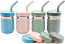 WeeSprout 2-in-1 Drinking Cups for Kids, Durable Stainless Steel Tumbler for Smoothies, Silicone Straws with Stoppers, Premium Plastic Twist Lids, Easy-Grip Sleeves, Set of 4 Dishwasher Safe Kid Cups by TinyTreasures Baby Boutique