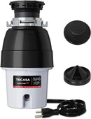 3/4 HP Corded Garbage Disposal for Kitchen Sinks, TECASA Continuous Feed Food Waste Disposer, Sound Reduction, Power Cord Included, Grey and Black - HyperCrush 75 by CozyNest Decor