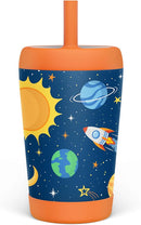 Kid Insulated Stainless Steel Tumbler with Silicone Straw, 12oz Sippy Cup for Kids (Outer Space) by TinyTreasures Baby Boutique