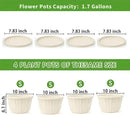 Quarut 10 inch Plastic Flower Pots for Indoor Plants，4 Pack Large Outdoor Planter Pot with Drainage Holes & Saucers，Imitation Wine Barrel Design，for Indoor Outdoor Garden Plants（White） by CozyNest Decor