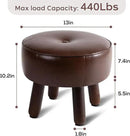 Small Foot Stool Ottoman, Round Pouf Foot Rest, Footstool Ottomans with Rubber Legs Under Desk, Faux Leather Footrest for Couch, Living Room, Bedroom, Office, 13''L x 13''W x 10.2''H, Coffee by CozyNest Decor