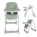3-in-1 Foldable High Chair for Babies & Toddlers – Adjustable Height, Reclining Seat, 5-Point Safety Harness, Removable Tray, Lockable Wheels, Washable Cushion – Portable & Easy Clean, Green by TinyTreasures Baby Boutique