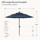 PHI VILLA 10ft Outdoor Patio Umbrellas for Outside, 3 Tier Vented Market Table Umbrella Windproof for Backyard, Deck, Garden, 1.5" Pole, Dark Blue（No Base） by GreenHaven Gardens