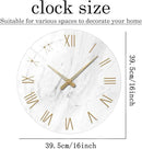 White Marble Large Clocks for Living Room Round Glass Wall Clock Battery Operated 16 Inch Silent Wall Clock Non Ticking by CozyNest Decor