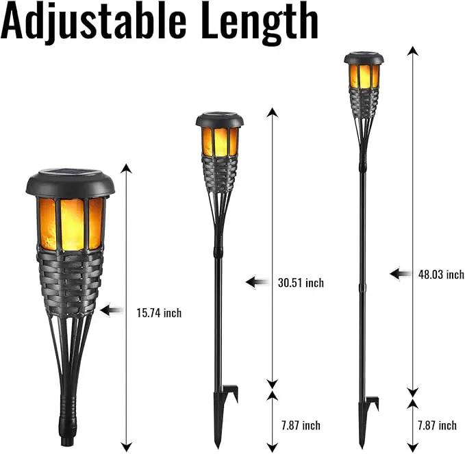 Solar Torch Light with Flickering Flame, 4 Pack Waterproof Bamboo Torches Hand-Woven Rattan Solar Tiki Torches for Outside Patio Yard Garden Lawn (Black-4 Pack), photo 6 of 7