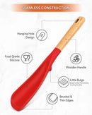 Cooking Spoon for Nonstick Cookwares, Great for Cooking and Serving Sturdy BPA-Free Matte Silicone, Wood Handle Spoon for Mixing, Scoop, and Scrape (2 Pack of Red, 11.4 inch) by CozyNest Decor