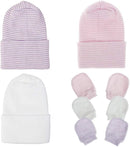 Baby Caps and Mittens Newborn Hospital Beanie Hats No Scratch Gloves Soft Babies Gift Set for Boys Girls by TinyTreasures Baby Boutique
