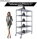48"x24"x72" Black 5-Tier Premium Wire Shelving NSF 4000 LBS MAX Capacity Heavy Duty Steel Storage Rack for Warehouses, Garages, Hospitals, Commercial Spaces, & Schools w/Premium Wheels by CozyNest Decor