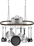 Sorbus Pot and Pan Rack for Ceiling 31" with 10 S Hooks — Decorative Oval Mounted Storage Rack — Multi-Purpose Organizer Great for Home, Restaurant, Kitchen Cookware, Utensils, Books, (Bronze) by CozyNest Decor
