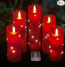 DANIP Red LED Flameless Candle with Embedded Star String, 5Piece LED Candle with 11 Button Remote Control, 24 Hours Timer Function, Dancing Flame, Real Wax, Battery Powered. by CozyNest Decor