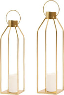 HPC Decor Modern Farmhouse Lantern - 22'' 19'' Large Tall Gold Metal Candle Lanterns with Timer Flickering Candles for Living Room, Outdoor, Fireplace Mantle Decor by CozyNest Decor