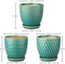 Oairse 4 inches Ceramic Planters Pots for Indoor Plants 3 Set of Small Round Flower Pots with Drainage Hole and Ceramic Tray Modern Planters Set for Succulents Cactus Garden Home Windowsill Table by GreenHaven Gardens