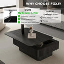 Lift Top Coffee Table with Storage, Solid Wood Coffee Table with Adjustable Height, Fluted Center Table Accent Tea Table for Living Room, Apartment, Office (38.6" Black) by CozyNest Decor