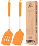 Pack of 2 Silicone Solid Turner, Non Stick Slotted Kitchen Spatulas, High Heat Resistant BPA Free Cooking Utensils, Ideal Cookware for Fish, Eggs, Pancakes (ORANGE) by CozyNest Decor