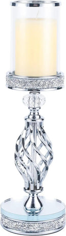 Hanjue Crystal Candle Holders for Pillar Candle, Metal Crystal Candle Holder for Home Decor, Centerpieces, Coffee Dining Table CH0509 (Silver (L)) by CozyNest Decor