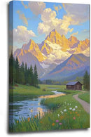 The mountain stream and lawn scenery under the sun is suitable for posting in the living room bedroom office landscape poster wall painting by CozyNest Decor