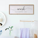Wash Your Worries Away Bathroom Wall Art 24×10 Inch Wood Framed Decor Funny for Laundry Room Restroom Modern Rustic Inspirational Sign (Wood) by CozyNest Decor