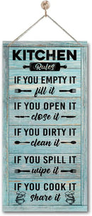 Hanging Kitchen Rules Wood Decor Sign, Rustic Kitchen Wooden Signs, Printed Wood Wall Art Sign, Kitchen Door Rules Rustic Sign, Hanging Wood Sign Kitchen Decor, Funny Farmhouse Kitchen Wall Décor C1 by CozyNest Decor