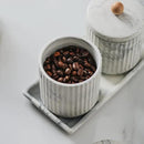 Marble Small Bathroom Jar Set ，Ceramic Cotton Swabs Holder with Lid and Dresser Organizer Set Tray for Storage and Organizing in Bathroom, Dresser, Kitchen, Office by CozyNest Decor